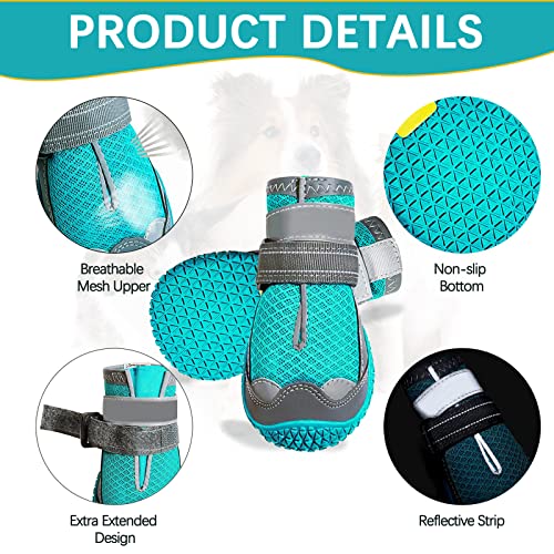 Havenfly Zapatos Perro, 4 Pcs Zapatos Respirable para Perros, Botas para Perros con Banda Reflectante Suelas de Goma Antideslizantes Resistentes