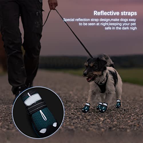 Havenfly Zapatos Perro, 4 Pcs Zapatos Respirable para Perros, Botas para Perros con Banda Reflectante Suelas de Goma Antideslizantes Resistentes