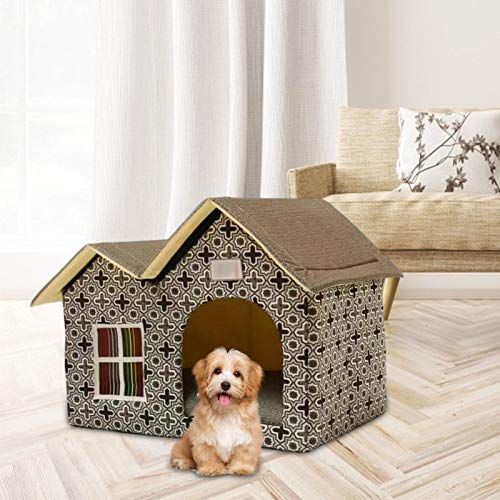 Hearthxy Caseta para gatos, cueva de invierno cálida de peluche, cama para mascotas, casa para animales pequeños, caseta segura para dormir para gatos y perros