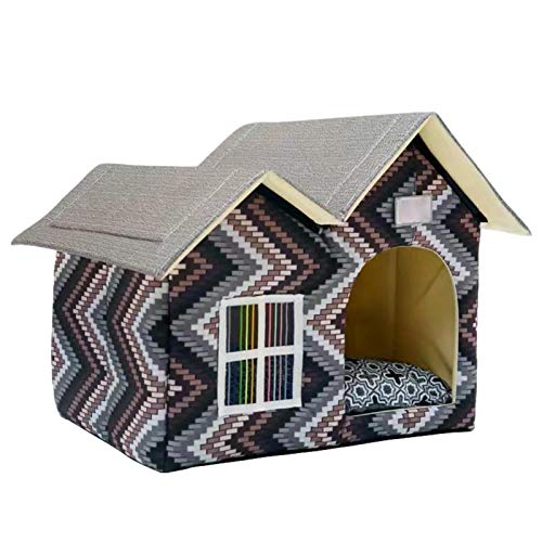 Hearthxy Caseta para gatos, cueva de invierno cálida de peluche, cama para mascotas, casa para animales pequeños, caseta segura para dormir para gatos y perros