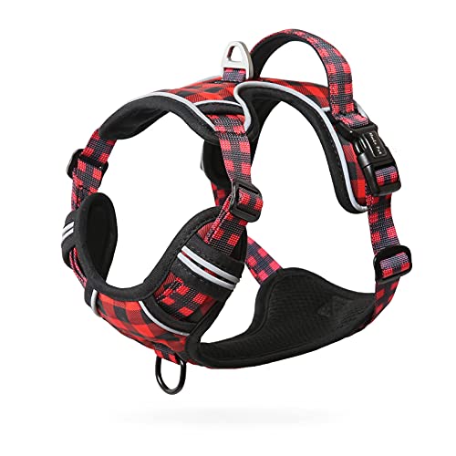 HEELE Arnés para Perro Arnes Anti Tirones Transpirable con Agarre Acolchado y Líneas Reflectantes Arnés para Perros Soft Arnés para Perro con Múltiples Utilidades Arnés Perro Pequeños, Negro-Rojo, S