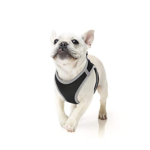 HEELE Arnés para Perro, de Malla Transpirable, con Líneas Reflectores, Ajustable Suave Acolchado Cómodo para Viajar Pasear con Mascota Pequeña Cachorro Chihuahua, Negro y Gris, M