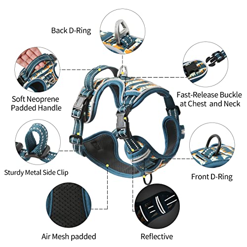 HEELE Arnés para Perro Mediano Arnes Pecho Antitirones Arnés Confort Chaleco para Perro Adiestramiento, 3 Hebillas de Liberación Pápida, Bonito Estampado, Cómodo Transpirable, Verde, M