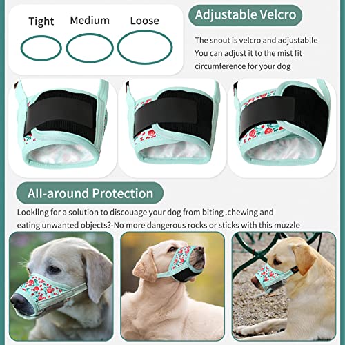 HEELE Bozal para Perros Medianos Bozales Perro Anti-Ladridos con Anti-Mordida Bozales para Perro Suave Ajustables con Bonito Estampado Corte de Uñas y Colirio, Flor Cian, M