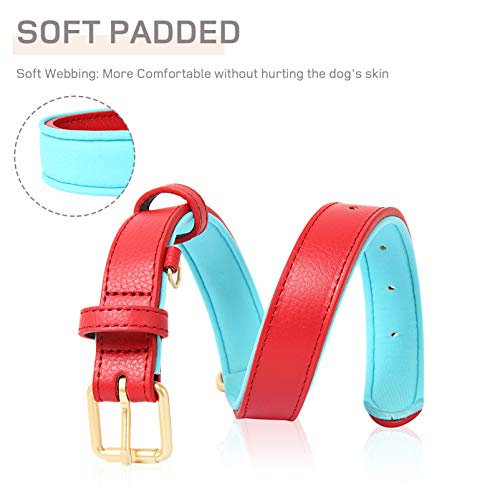 HEELE Collar Perro, Collar de Perro de Cuero Duradero Acolchado Suave, Collar de Cuero Carrier para Perro, Perros Medianos y Grandes, Rojo, L