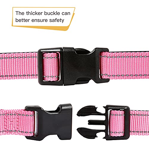 HEELE Collar Perro, Collar Nylon Reflectante Neopreno Forrado Ajustable para Perro Mediano, Rosa, M