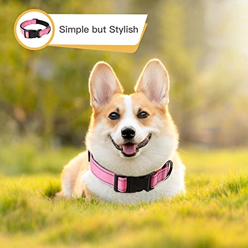 HEELE Collar Perro, Collar Nylon Reflectante Neopreno Forrado Ajustable para Perro Mediano, Rosa, M