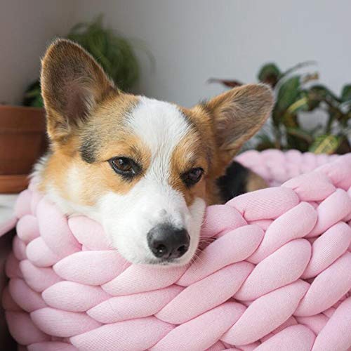 HELEN CURTAIN A Mano Punto Cama del Gato Cama del Animal doméstico en Forma de rosquilla del Gato del Perro Cama Cama del Animal doméstico del Saco de Dormir caseta de Perro,Rosado