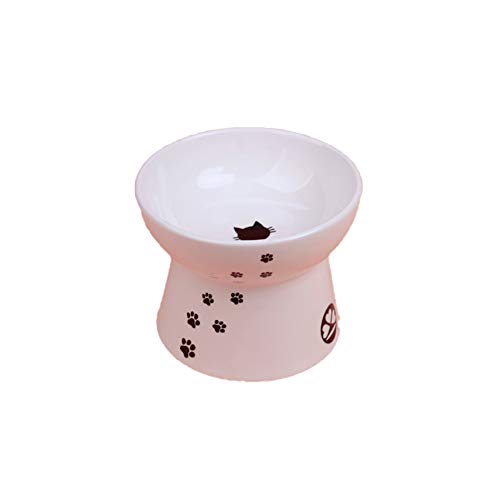 HELEN CURTAIN Criado Cerámica Cat Food Bowl, Gato Elevada Cuencos para Su Comida, La Columna Vertebral del Gato Protect, Elevada Cuenco para Gatos Y Perros Pequeños,Blanco