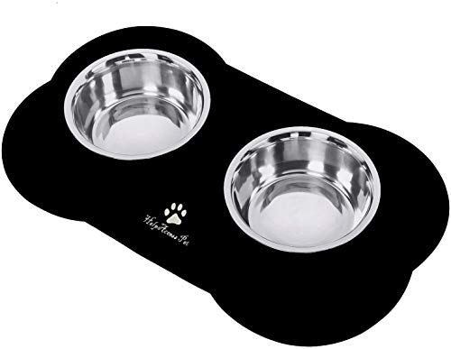 HelpAccess Omedero para Perro Gato y Mascotas de Acero Inoxidable, Base de Silicona Antideslizante, Dos Cuencos Comedero para Comida y Agua (750ml para Cada tazón)