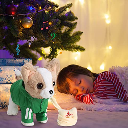 Hengjierun Perro electrónico, Juguete de Peluche de Chihuahua, Perro Mascota electrónico, Perro Que Camina, ladrando, Juguete Interactivo Realista para Perros, Regalos para niños