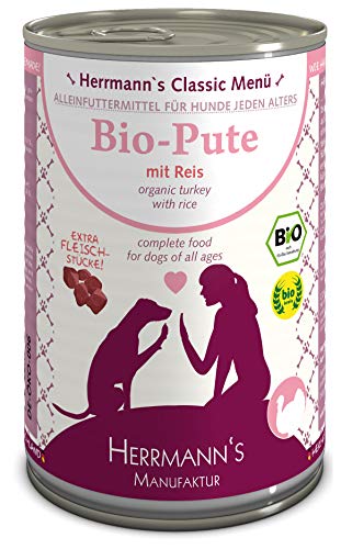 Herrmanns - Comida para Perros Bio, Pute Menu 1 con arroz, Zanahoria, apio, Fenchel 400 g, 12 Unidades (12 x 400 g)