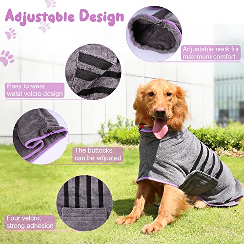 HezzLuv Albornoz para Perros, Albornoz de Microfibra para Perros medianos y Grandes, Color Gris, Toalla de baño para Perros, Secado rápido, superabsorbente, para Mascotas Perros y Gatos, L