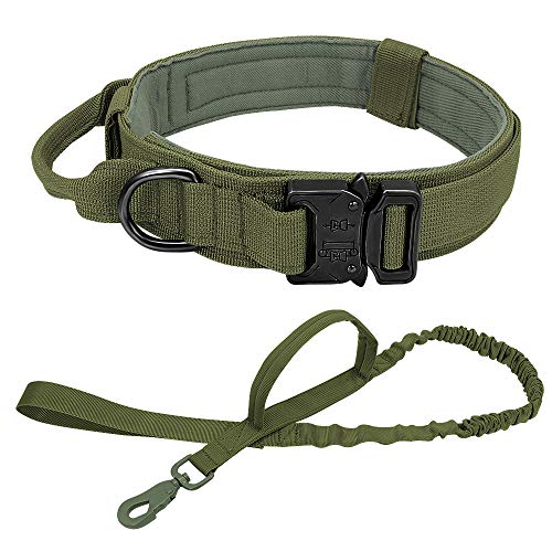 HFDDF Collar De Perro, Perro Fuerte Cuello Táctico Militar Mascota Bungee Leash Durable Nylon Pet Collars Collars con Mango Big Dogs French Bulldog,Camouflage Set,36~48CM