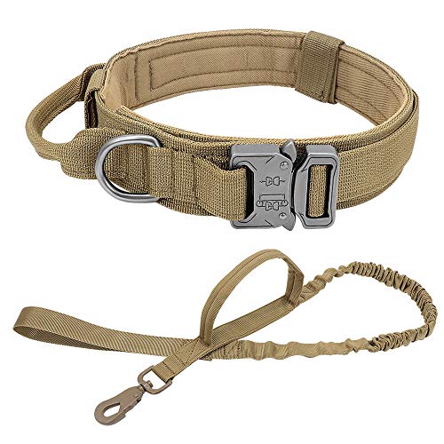 HFDDF Collar De Perro, Perro Fuerte Cuello Táctico Militar Mascota Bungee Leash Durable Nylon Pet Collars Collars con Mango Big Dogs French Bulldog,Camouflage Set,36~48CM