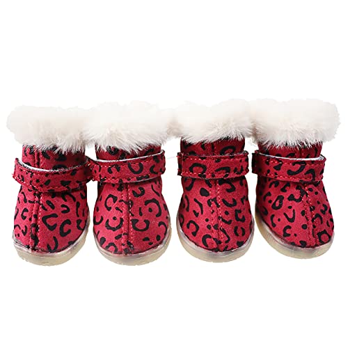 HGML Botas De Perro, Botas De Perros De Invierno, Zapatos De Perros De Peluche, Protector De Pata, Correas Ajustables, Botines Perro Antideslizantes Duraderos, Cachorro P Red-M