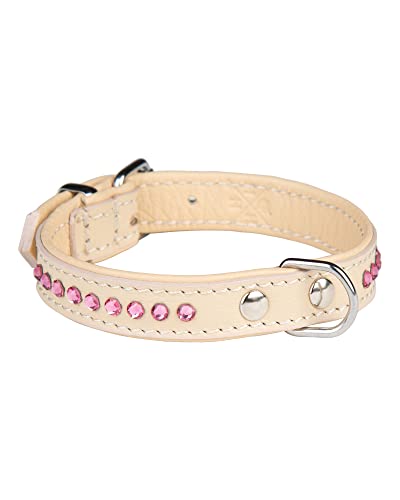 HHH House of Horses - Collar de piel para perro con cristales Swarovski, 40 cm, color rosa