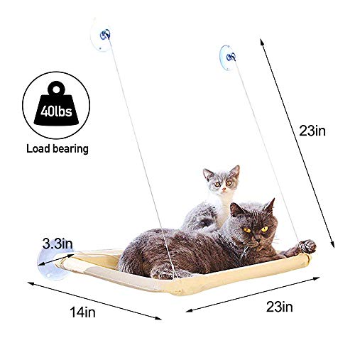 HINATAA Asiento de descanso para gatos, hamaca para ventana de perca, cama para gatos con ventosas más fuertes, hamaca para ventana de gato que ahorra espacio, soporta hasta 18 kg