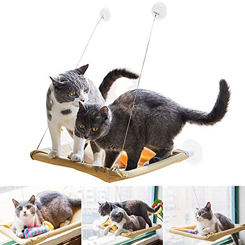 HINATAA Asiento de descanso para gatos, hamaca para ventana de perca, cama para gatos con ventosas más fuertes, hamaca para ventana de gato que ahorra espacio, soporta hasta 18 kg