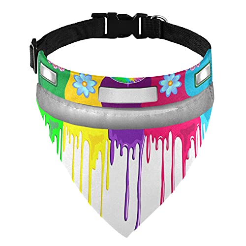 Hippie Van Car Goteo de pintura arco iris en el cuello de martingala ajustable, baberos de saliva para mascotas collares regulares para gatos, bufandas con hebilla, pañuelo triangular