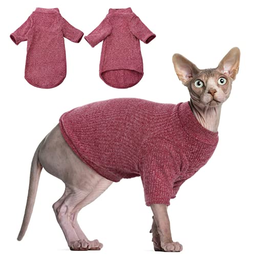 Hjyokuso Chaleco sin Pelo de Gato suéter de Cuello Alto, Transpirable Adorable Ropa de la Camisa de Desgaste del Gato, Camisetas de Gatito con Mangas, Pijama de Gato para Sphynx, Devon Rex, Peterbald