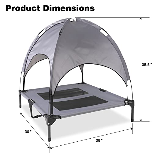 HLong Cama para perro de malla elevada de 91,44 cm para interior y exterior, con toldo extraíble, plataforma de descanso para acampar (gris)