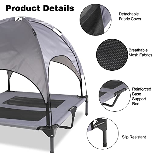 HLong Cama para perro de malla elevada de 91,44 cm para interior y exterior, con toldo extraíble, plataforma de descanso para acampar (gris)