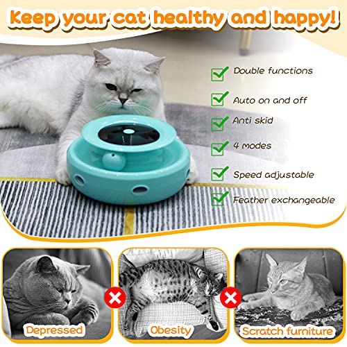 HOFIT Juguete para Gatos Interactivo, Pistas de Emboscada y Bolas 2 en 1 Juguete Robótico para Gatos con 4 Plumas Intercambiables, Juguetes eléctricos de Bolas para Gatos para Gatos (verdor)