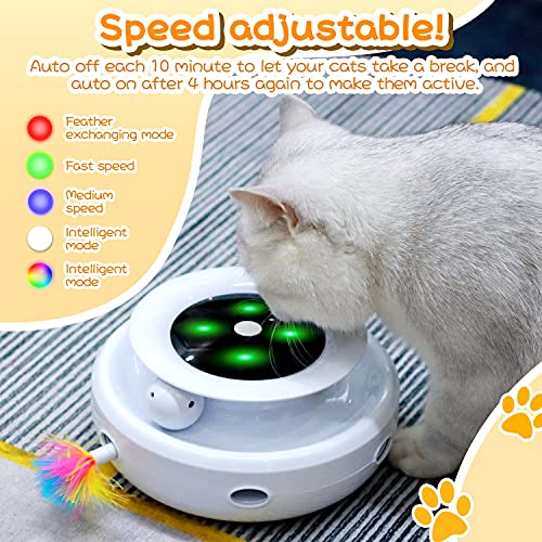 HOFIT Juguete para Gatos Interactivo, Pistas de Emboscada y Bolas 2 en 1 Juguete Robótico para Gatos con 4 Plumas Intercambiables, Juguetes eléctricos de Bolas para Gatos para Gatos (verdor)