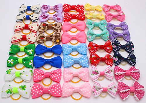 HOLLIHI 40 lazos de grogrén adorables para el pelo de mascotas con lazos elásticos, bandas de goma elásticas, perrito gatito, topknot accesorios para el pelo largo cachorro gato