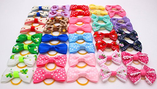 HOLLIHI 40 lazos de grogrén adorables para el pelo de mascotas con lazos elásticos, bandas de goma elásticas, perrito gatito, topknot accesorios para el pelo largo cachorro gato