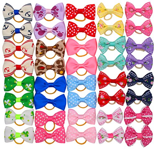 HOLLIHI 40 lazos de grogrén adorables para el pelo de mascotas con lazos elásticos, bandas de goma elásticas, perrito gatito, topknot accesorios para el pelo largo cachorro gato