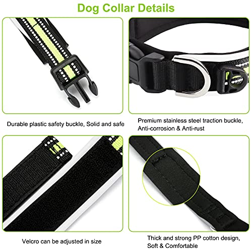 HONZUEN Ajustable Reflectante Collar para Perro con Etiqueta, Respirable Nylon Collar Perro, Personalizad Pet Collar para Cachorros Perros PequeñOs Medianos y Grandes(Verde, S24-28cm)