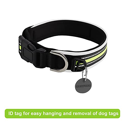 HONZUEN Ajustable Reflectante Collar para Perro con Etiqueta, Respirable Nylon Collar Perro, Personalizad Pet Collar para Cachorros Perros PequeñOs Medianos y Grandes(Verde, S24-28cm)