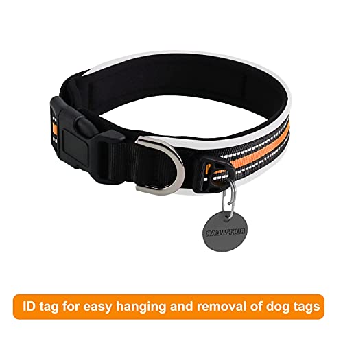 HONZUEN Ajustable Reflectante Collar para Perro con Etiqueta, Respirable Nylon Collar Perro, Personalizad Pet Collar para Cachorros Perros PequeñOs Medianos y Grandes(Naranja, M28-32cm)