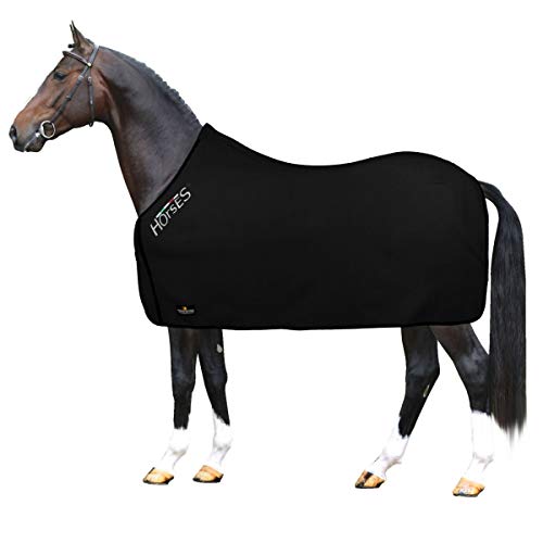 Horses, Manta Polar Para Caballos, Modelo Básico, Suave y Confortable, Ideal Para Transporte y Después del Trabajo (Negro- 155 cm)