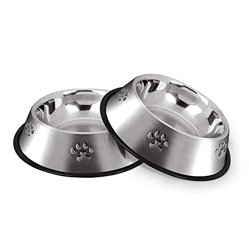 Hotype Comedero para Perro de Acero Inoxidable, Cuenco De Comida para Gatos, Comedero y Bebedero Perro Antideslizante, para Mascotas Pequeñas, 2 Unidades, 18cm