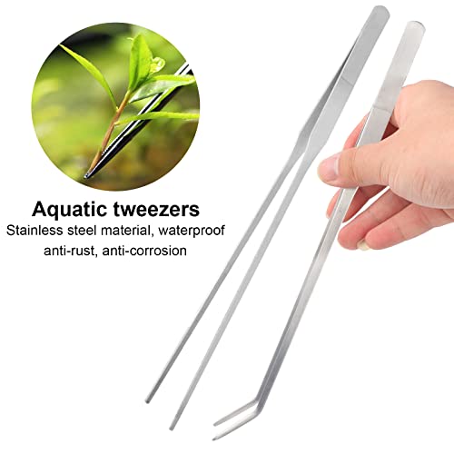 Houdao 4 en 1 Juego de Herramientas para Acuario Aquascaping Set de Acero Inoxidable Tijeras para Tanque de Peces Multifuncionales Pinzas para Tanque de Peces Espátula Larga