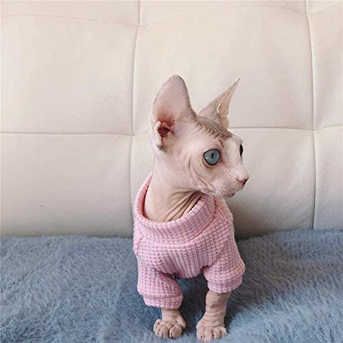 Huachaoxiang Ropa de Gato de esfinge, Camiseta Suave y cálida Perros Ropa de Invierno Abrigo Cat Jersever para Gatos de Perros pequeños,Rosado,L