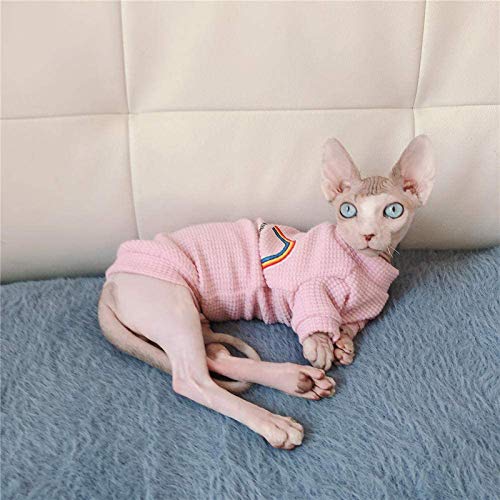 Huachaoxiang Ropa de Gato de esfinge, Camiseta Suave y cálida Perros Ropa de Invierno Abrigo Cat Jersever para Gatos de Perros pequeños,Rosado,L