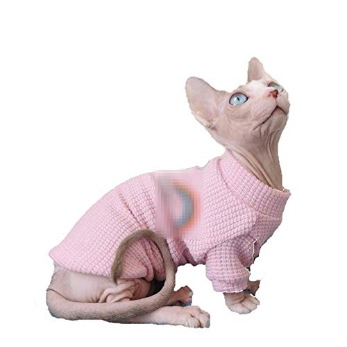 Huachaoxiang Ropa de Gato de esfinge, Camiseta Suave y cálida Perros Ropa de Invierno Abrigo Cat Jersever para Gatos de Perros pequeños,Rosado,L