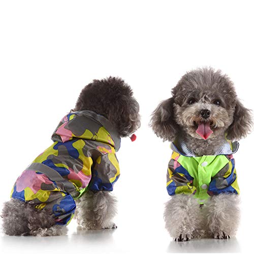 huahuajia Chubasquero para Perro Ligero Y con Capucha Ropa De Mascota Impermeable para Actividades Al Aire Libre para Perros PequeñOs Medianos Camouflage Green,Small