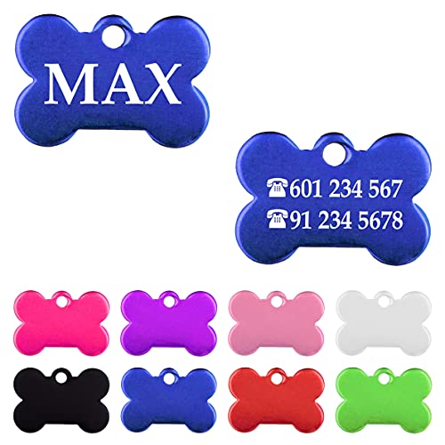 Hueso para Mascotas Muy pequeñas Placa Chapa Medalla de identificación Personalizada para Collar Perro Gato Mascota grabada (Azul)