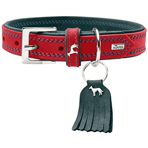 HUNTER Collar Lucca, 40 Piel de napa de Vaca, Rojo/Turquesa