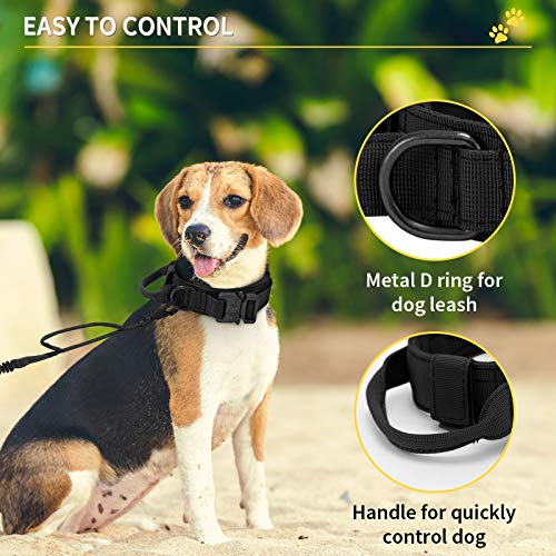 HUNTVP Collar Táctico para Perros con Mango de Control, Ajustable Collar de Nailon con Hebilla de Metal, para Perros Medianos Grandes Caza Al Aire Libre Entrenamiento, Negro-XL