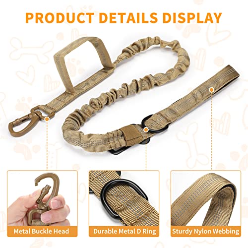 Huntvp táctico Correa para Perro y Collar, Reflectante Collar Ajustable, Militar Correa Nylon con 2 Asas, para Perros Medianos Grandes Caza Al Aire Libre Entrenamiento, Marrón M