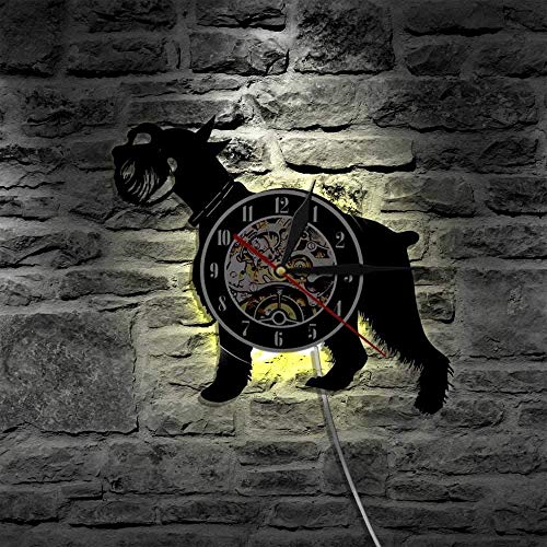 hxjie Mini Perro Schnauzer Perro Reloj de Pared Gigante Raza Schnauzer Disco de Vinilo Reloj de Pared Perro Mascota Solo Perro Amante criador Regalo