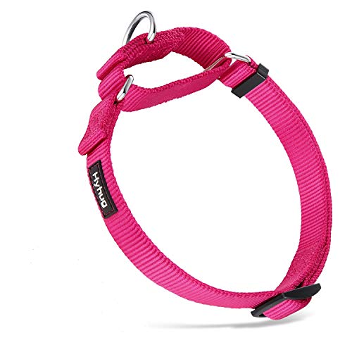 Hyhug Collar de Perro Grande para niños y niñas Stingdy Martingale Resistente a la Fuga - Uso Diario para Caminar (Grande L, Rosa roja)