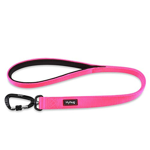 Hyhug Correa Corta Resistente de 61 cm de Longitud con asa cómoda y Correa de Aluminio de aviación Ligera para Perros Grandes y medianos. (Rosa Caliente)