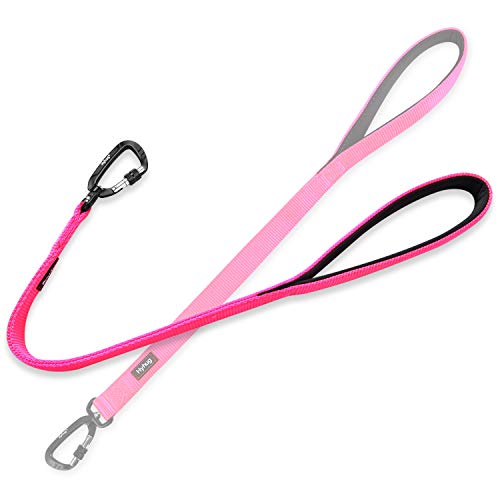 Hyhug Correa Corta Resistente de 61 cm de Longitud con asa cómoda y Correa de Aluminio de aviación Ligera para Perros Grandes y medianos. (Rosa Caliente)